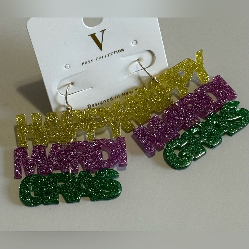 NWT Festive Happy Mardi Gras Earrings.
